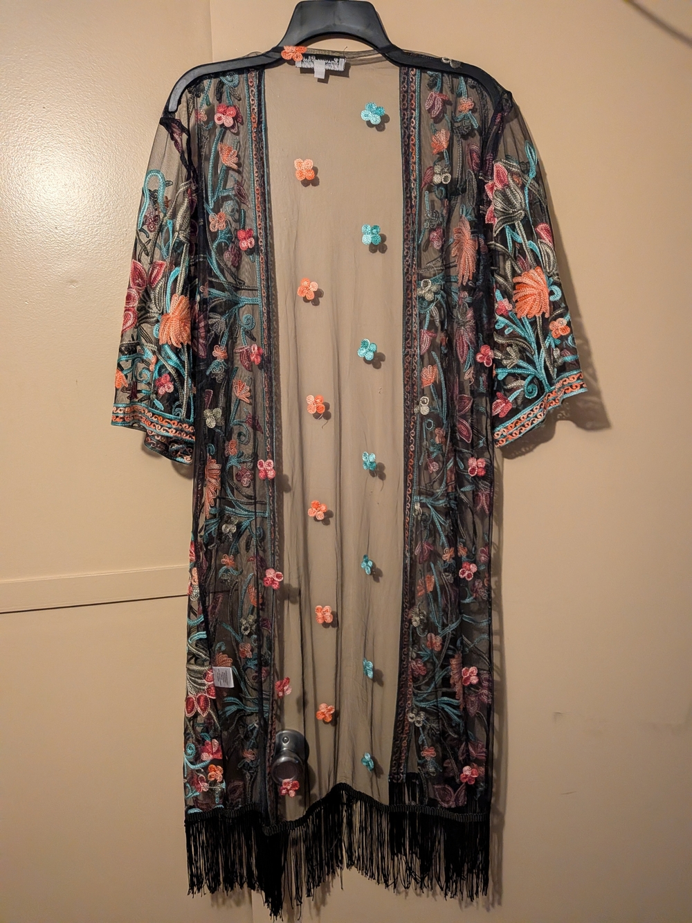 American Flirt Embroidered Sheer Duster Kimono NWOT - Picture 5 of 5